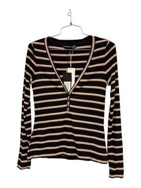 NWT Veronica Beard Black multi colored Striped Long-Sleeve Shalee Henley XS